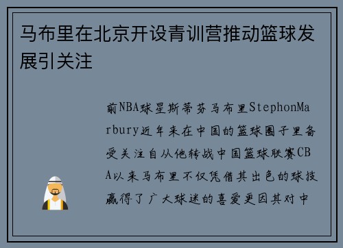 马布里在北京开设青训营推动篮球发展引关注