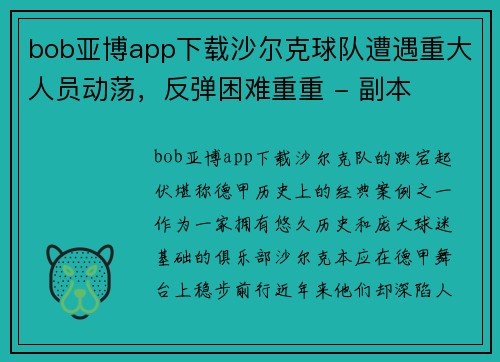 bob亚博app下载沙尔克球队遭遇重大人员动荡，反弹困难重重 - 副本