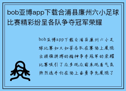 bob亚博app下载合浦县廉州六小足球比赛精彩纷呈各队争夺冠军荣耀