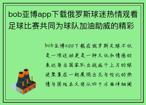 bob亚博app下载俄罗斯球迷热情观看足球比赛共同为球队加油助威的精彩瞬间
