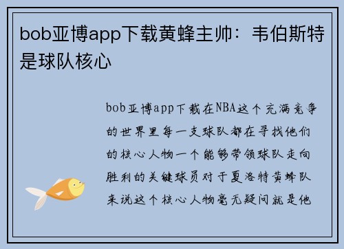 bob亚博app下载黄蜂主帅：韦伯斯特是球队核心