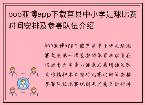 bob亚博app下载莒县中小学足球比赛时间安排及参赛队伍介绍