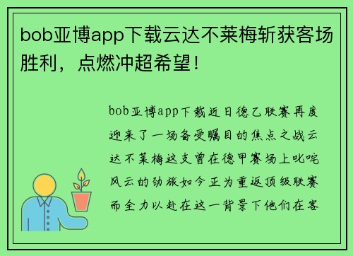 bob亚博app下载云达不莱梅斩获客场胜利，点燃冲超希望！
